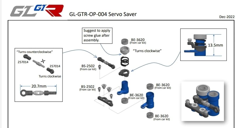 GL-GTR Aul. Dual Steering Arm with Servo Saver Set
