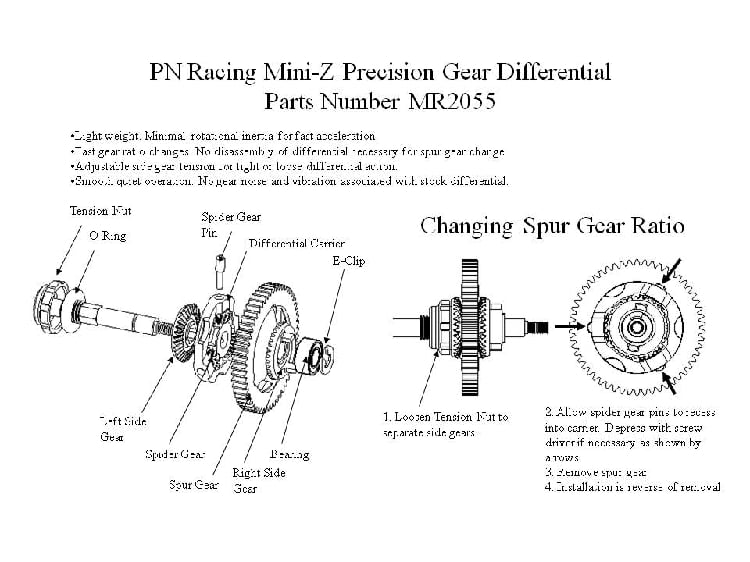 PN Racing PNWC Mini-Z Enclosed Cover Kit Spur Gear 64P 53T for Gear Diff
