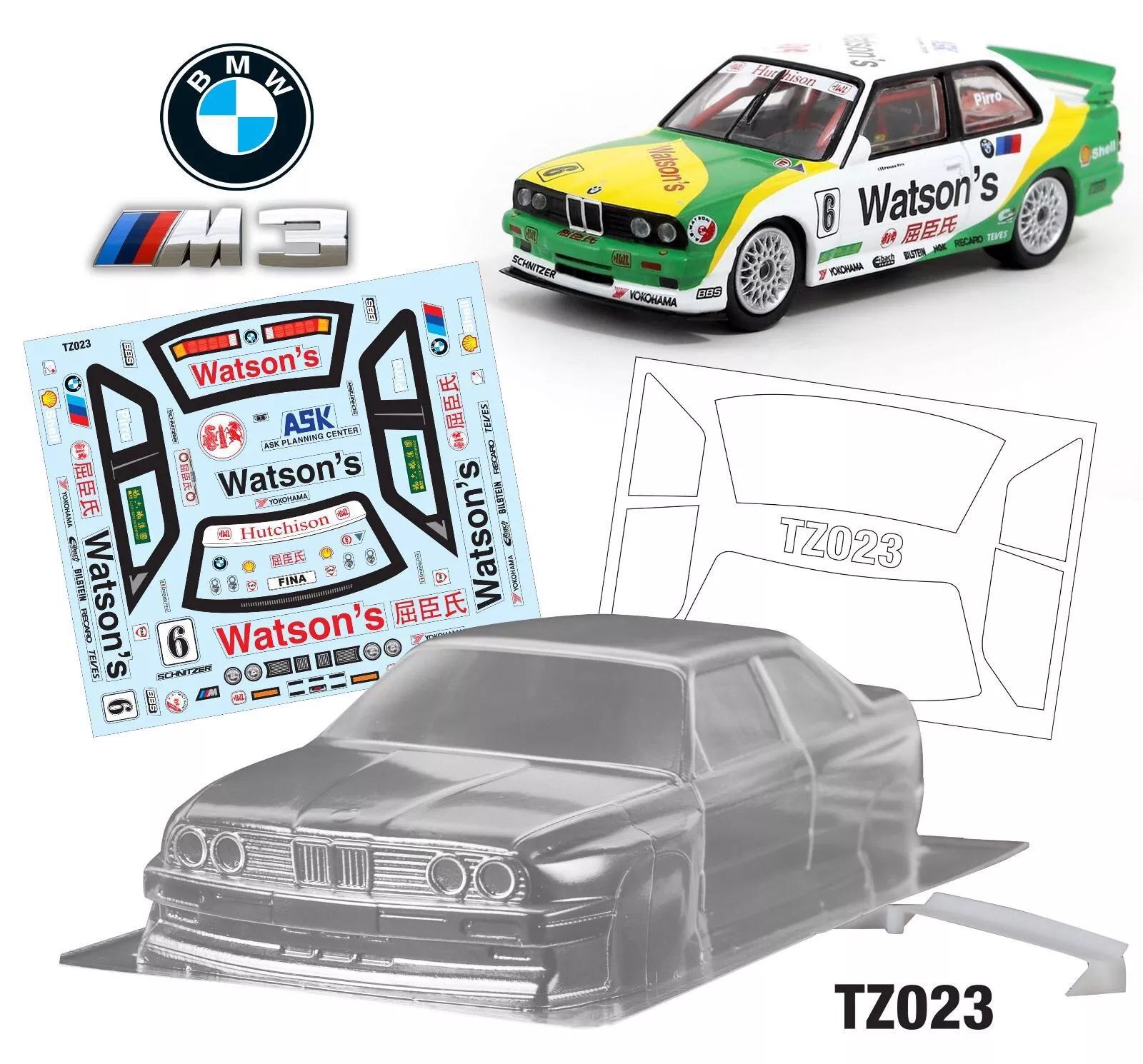 GT55racing 1/28 MINI-Z BMW E30 Lexan Body & Stickers (Color S3)