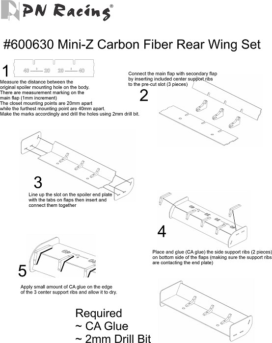 PN Racing Mini-Z Carbon Fiber Rear Wing Kit