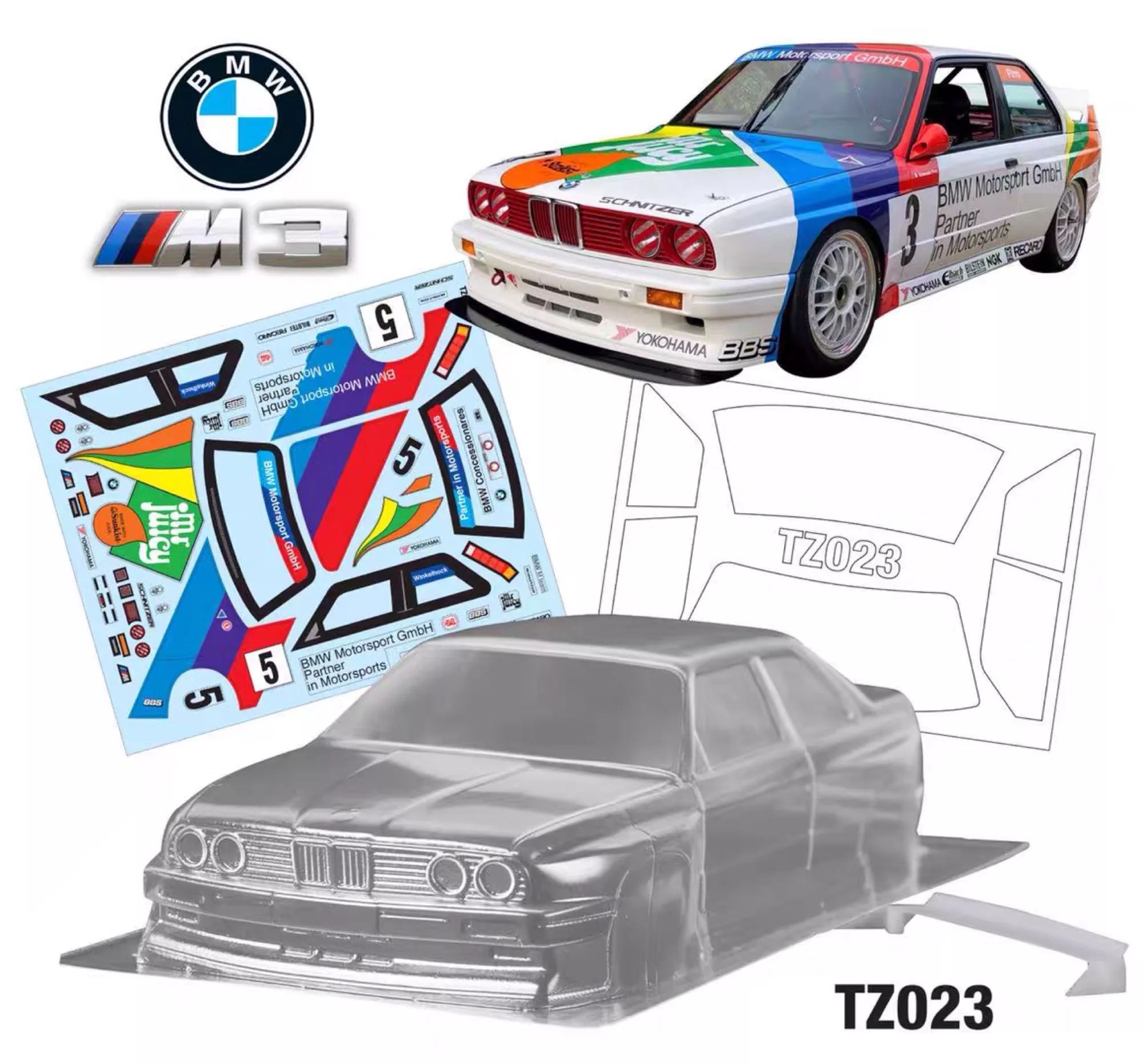 GT55racing 1/28 MINI-Z BMW E30 Lexan Body & Stickers (Color S2)